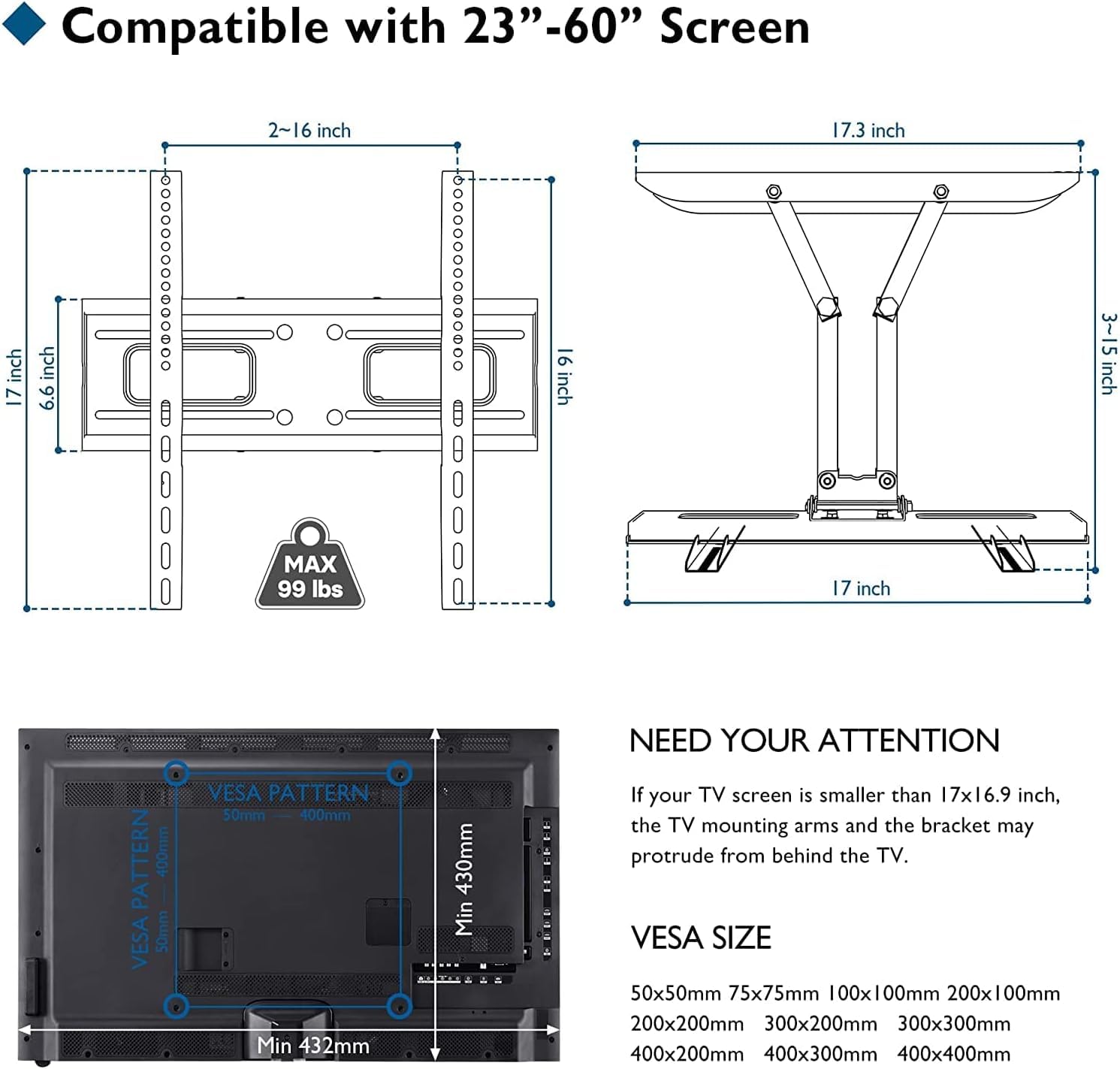 ☆ フルモーションテレビウォールマウント 23~70インチのテレビ用 Amazon | BONTEC (ボンテック) フルモーションテレビウォールマウント